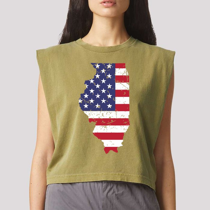 Illinois Map State American Flag 4th Of July Pride Garment-Dyed Women's Muscle Tee