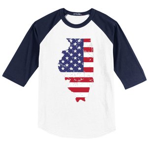 Illinois Map State American Flag 4th Of July Pride Baseball Sleeve Shirt