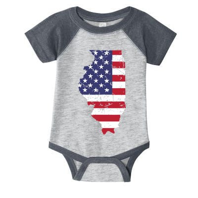 Illinois Map State American Flag 4th Of July Pride Infant Baby Jersey Bodysuit