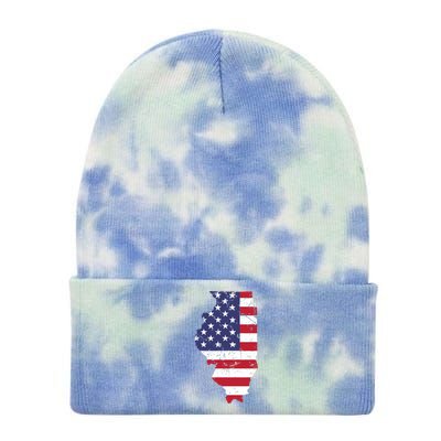 Illinois Map State American Flag 4th Of July Pride Tie Dye 12in Knit Beanie