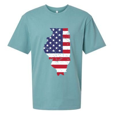 Illinois Map State American Flag 4th Of July Pride Sueded Cloud Jersey T-Shirt