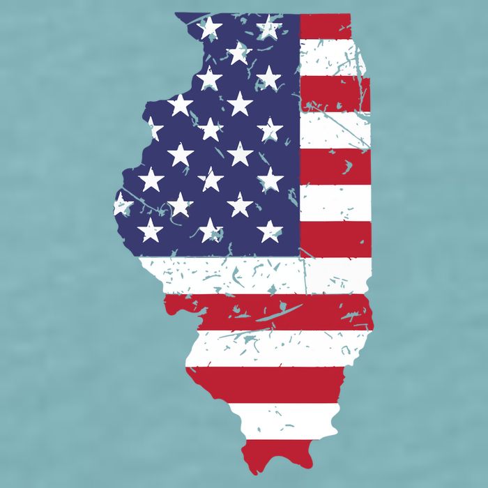 Illinois Map State American Flag 4th Of July Pride Sueded Cloud Jersey T-Shirt