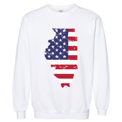 Illinois Map State American Flag 4th Of July Pride Garment-Dyed Sweatshirt