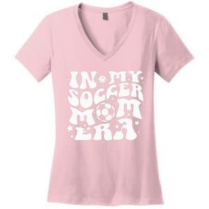 In My Soccer Mom Era Groovy Soccer Mama Women's V-Neck T-Shirt