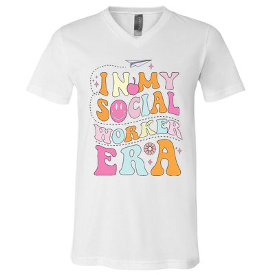 In My Social Worker Era School Social Worker Groovy V-Neck T-Shirt