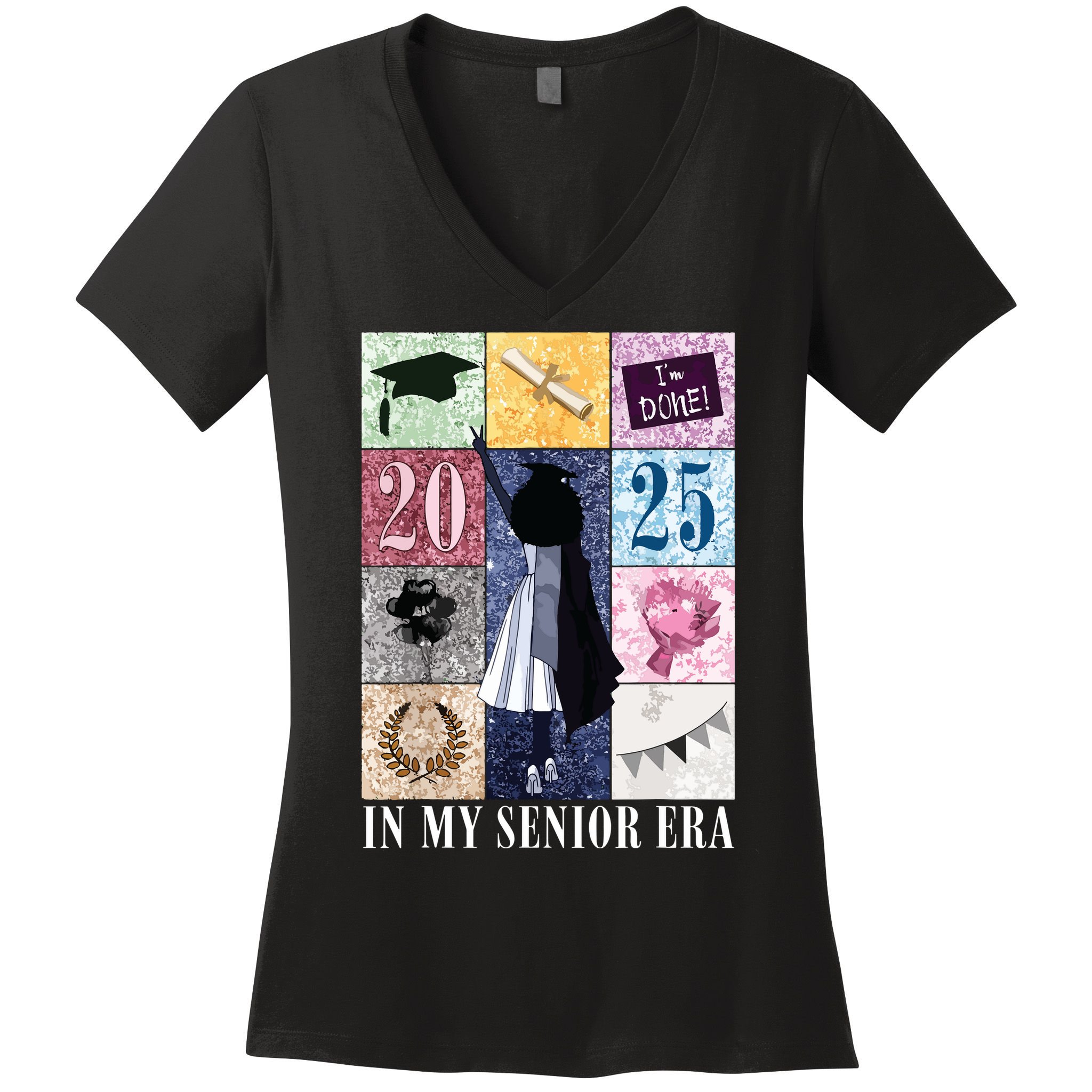 In My Senior Era Class Of 2025 Black Girl Graduate Women's V-Neck T-Shirt
