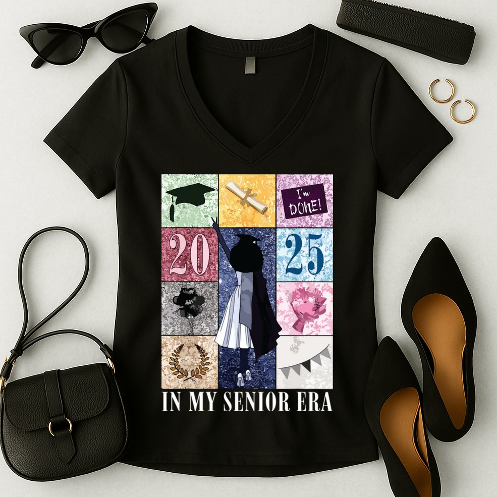 In My Senior Era Class Of 2025 Black Girl Graduate Women's V-Neck T-Shirt