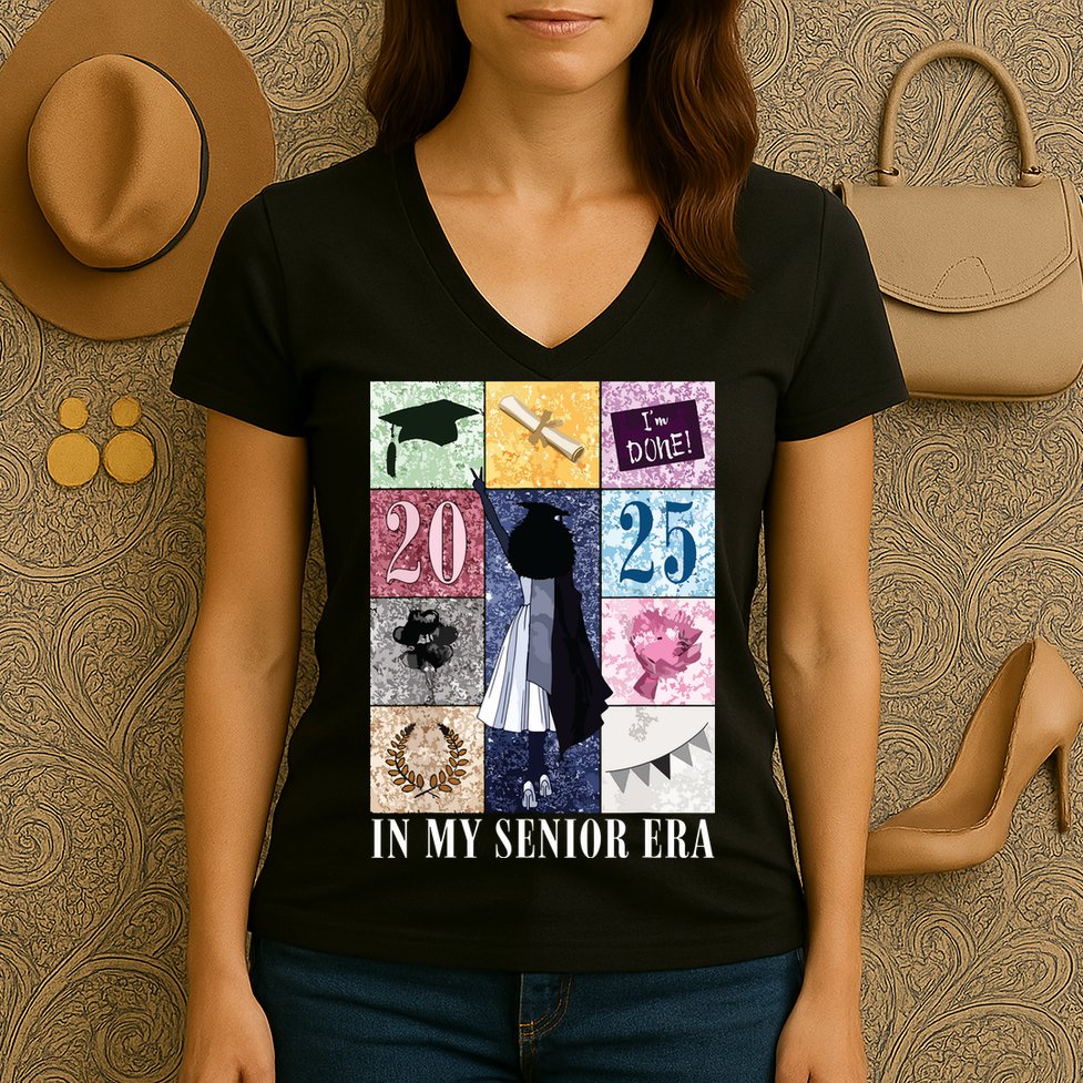 In My Senior Era Class Of 2025 Black Girl Graduate Women's V-Neck T-Shirt