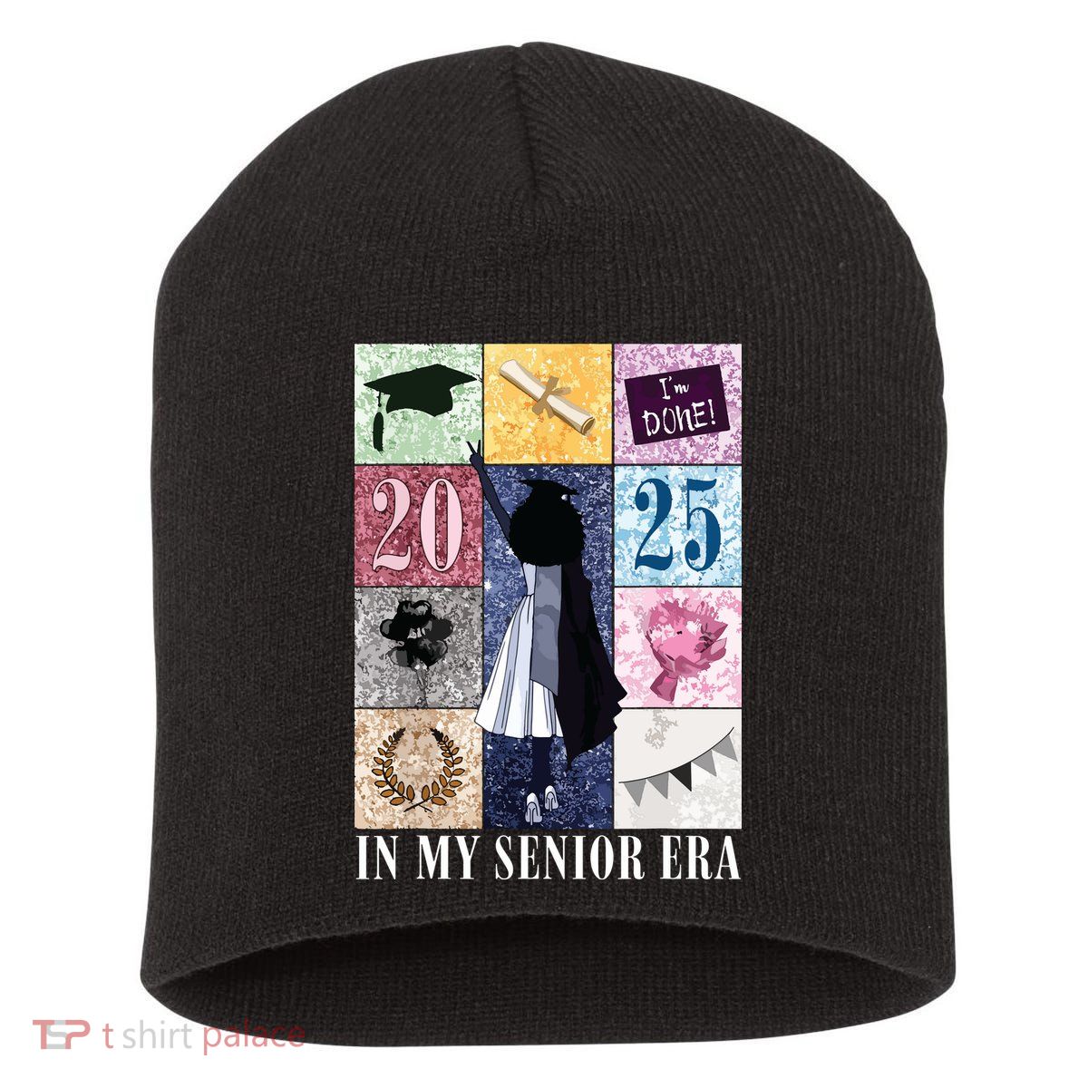 In My Senior Era Class Of 2025 Black Girl Graduate Short Acrylic Beanie