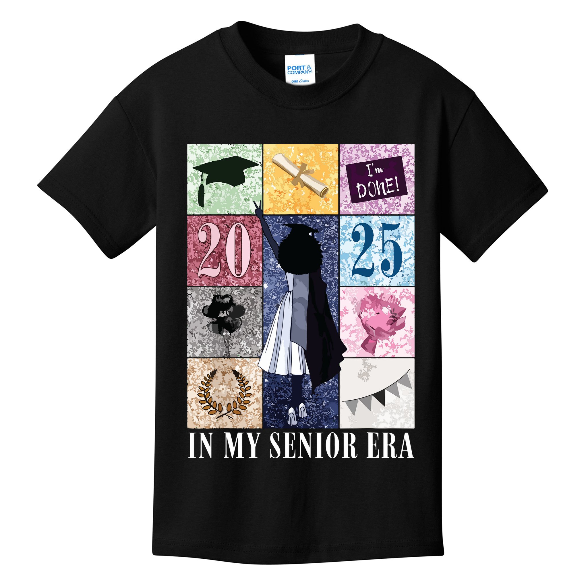 In My Senior Era Class Of 2025 Black Girl Graduate Kids T-Shirt
