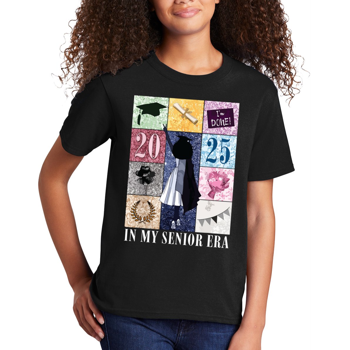 In My Senior Era Class Of 2025 Black Girl Graduate Kids T-Shirt