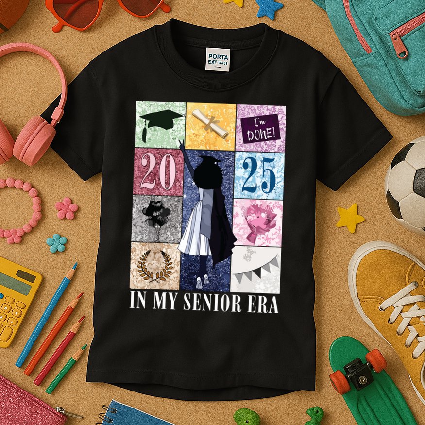 In My Senior Era Class Of 2025 Black Girl Graduate Kids T-Shirt