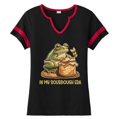 In My Sourdough Era Funny Frog Baking Bread Ladies Halftime Notch Neck Tee