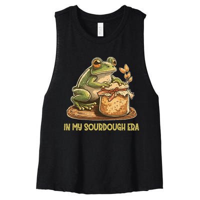 In My Sourdough Era Funny Frog Baking Bread Women's Racerback Cropped Tank