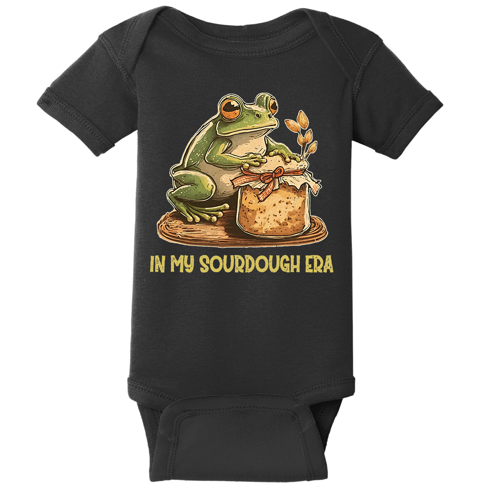In My Sourdough Era Funny Frog Baking Bread Baby Bodysuit