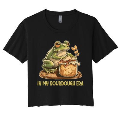 In My Sourdough Era Funny Frog Baking Bread Women's Crop Top Tee