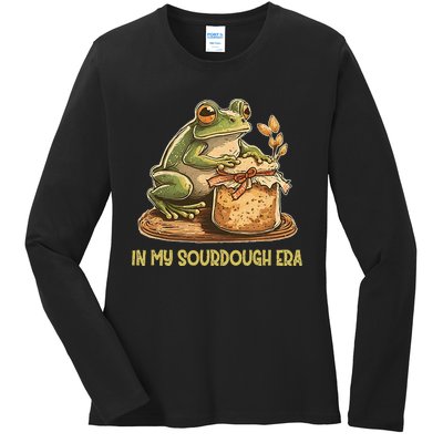 In My Sourdough Era Funny Frog Baking Bread Ladies Long Sleeve Shirt