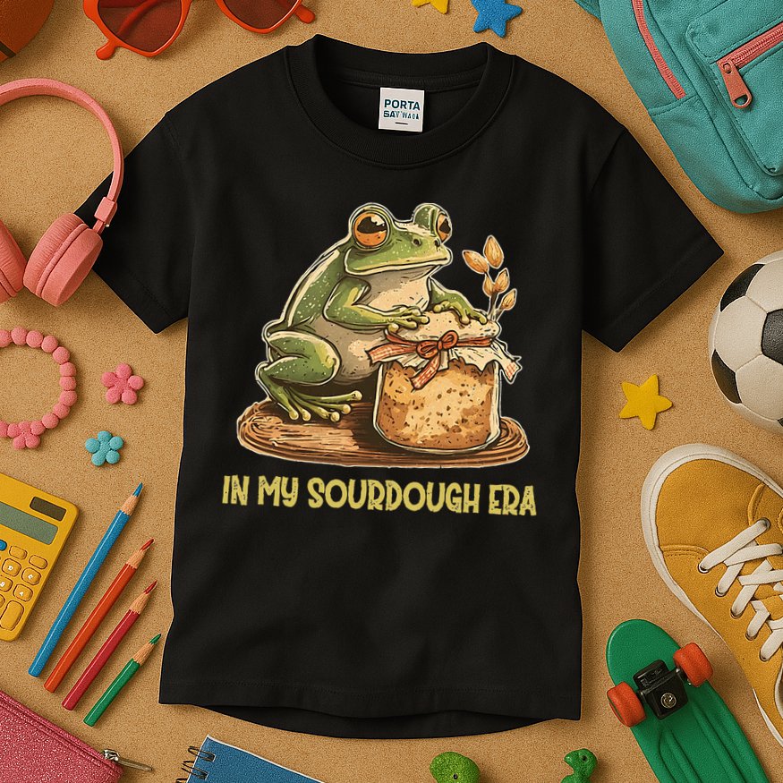 In My Sourdough Era Funny Frog Baking Bread Kids T-Shirt