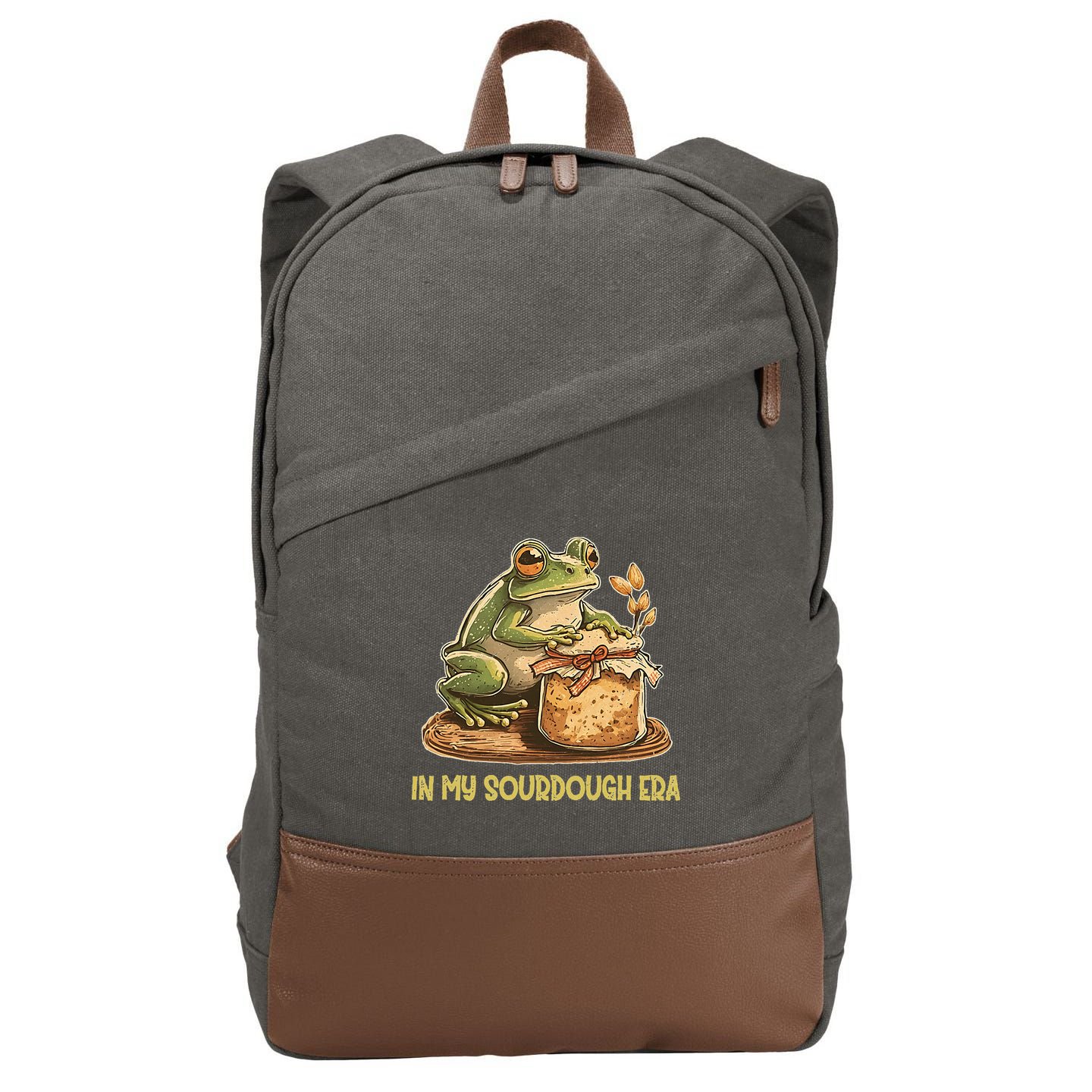 In My Sourdough Era Funny Frog Baking Bread Cotton Canvas Backpack