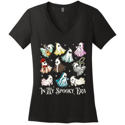 In My Spooky Era Music Lover Cute Ghost Halloween Costume Women's V-Neck T-Shirt