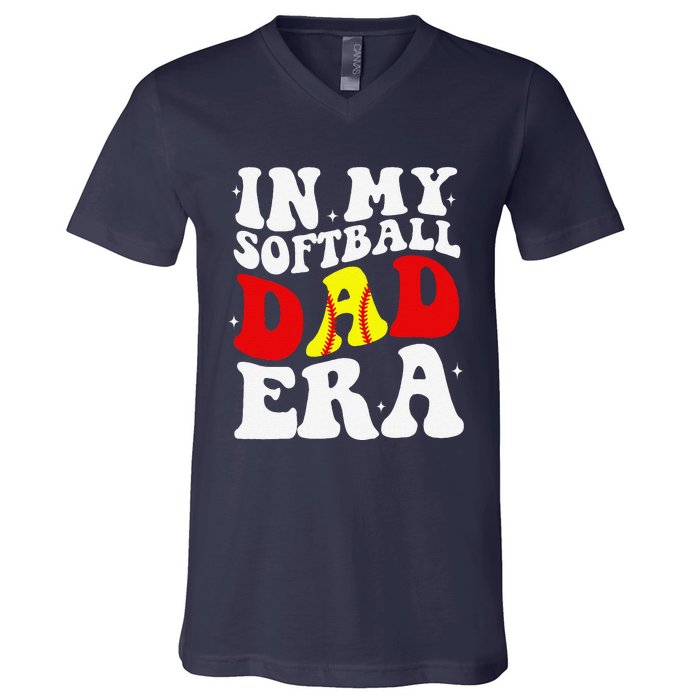 In My Softball Dad Era Softball Dad V-Neck T-Shirt