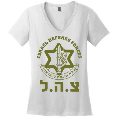 Israeli Military Symbol  Hebrew IDF Design Women's V-Neck T-Shirt