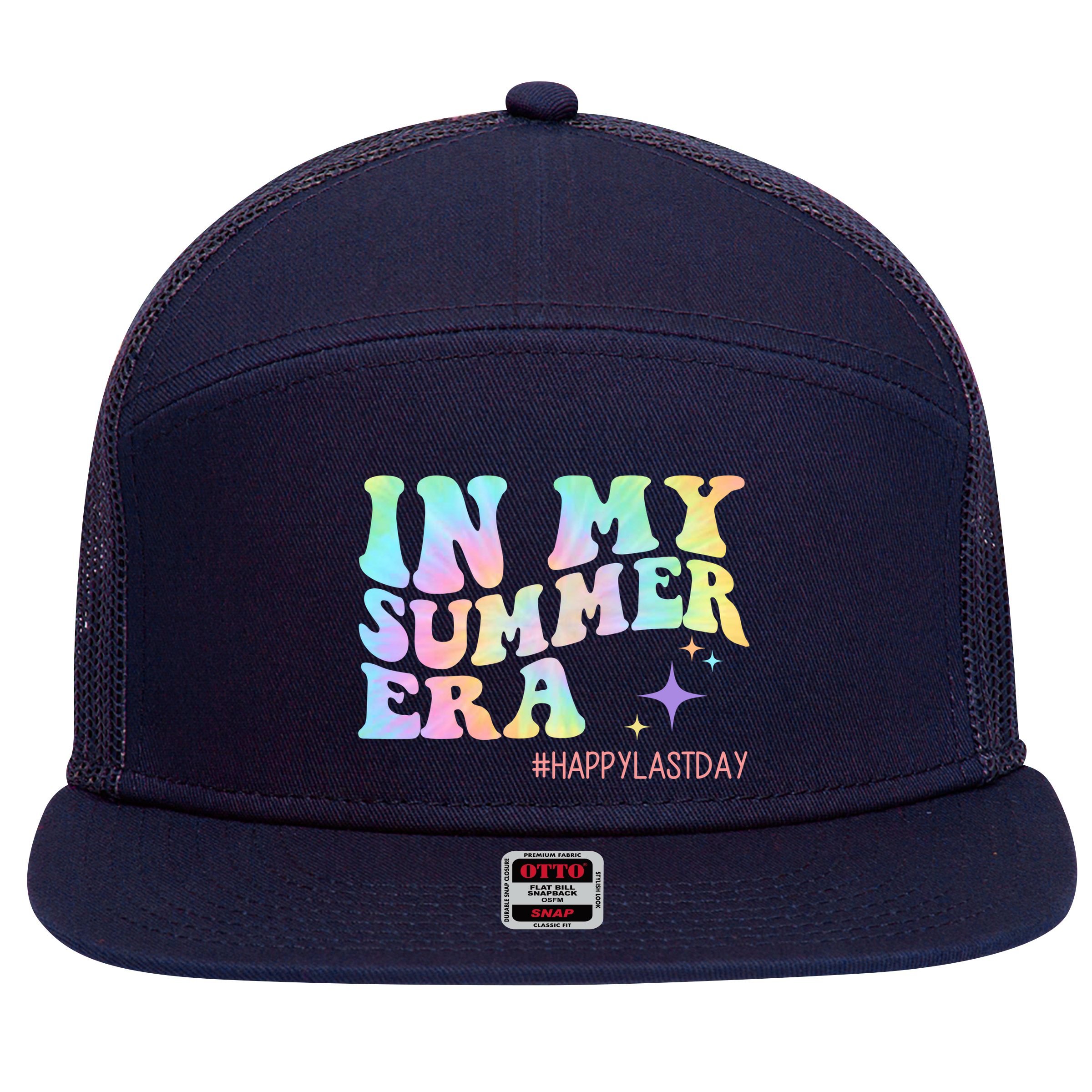 In My Summer Era Happy Last Day Of School 7 Panel Mesh Trucker Snapback Hat