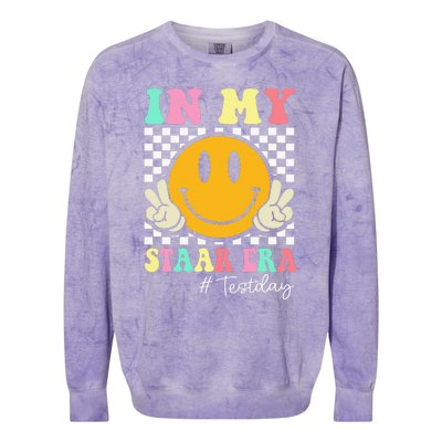 In My Staar Era Retro Smile Teacher Testing Test Day Colorblast Crewneck Sweatshirt