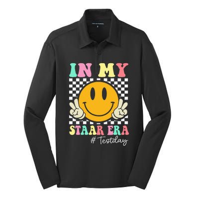 In My Staar Era Retro Smile Teacher Testing Test Day Silk Touch Performance Long Sleeve Polo