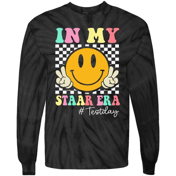 In My Staar Era Retro Smile Teacher Testing Test Day Tie-Dye Long Sleeve Shirt