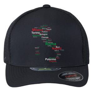 Italy Map Silhouette Flag Towns Cities Rome Travel Europe Flexfit Unipanel Trucker Cap