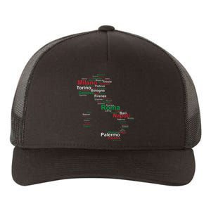 Italy Map Silhouette Flag Towns Cities Rome Travel Europe Yupoong Adult 5-Panel Trucker Hat