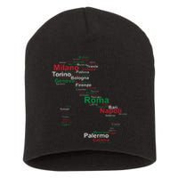 Italy Map Silhouette Flag Towns Cities Rome Travel Europe Short Acrylic Beanie