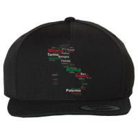 Italy Map Silhouette Flag Towns Cities Rome Travel Europe Wool Snapback Cap