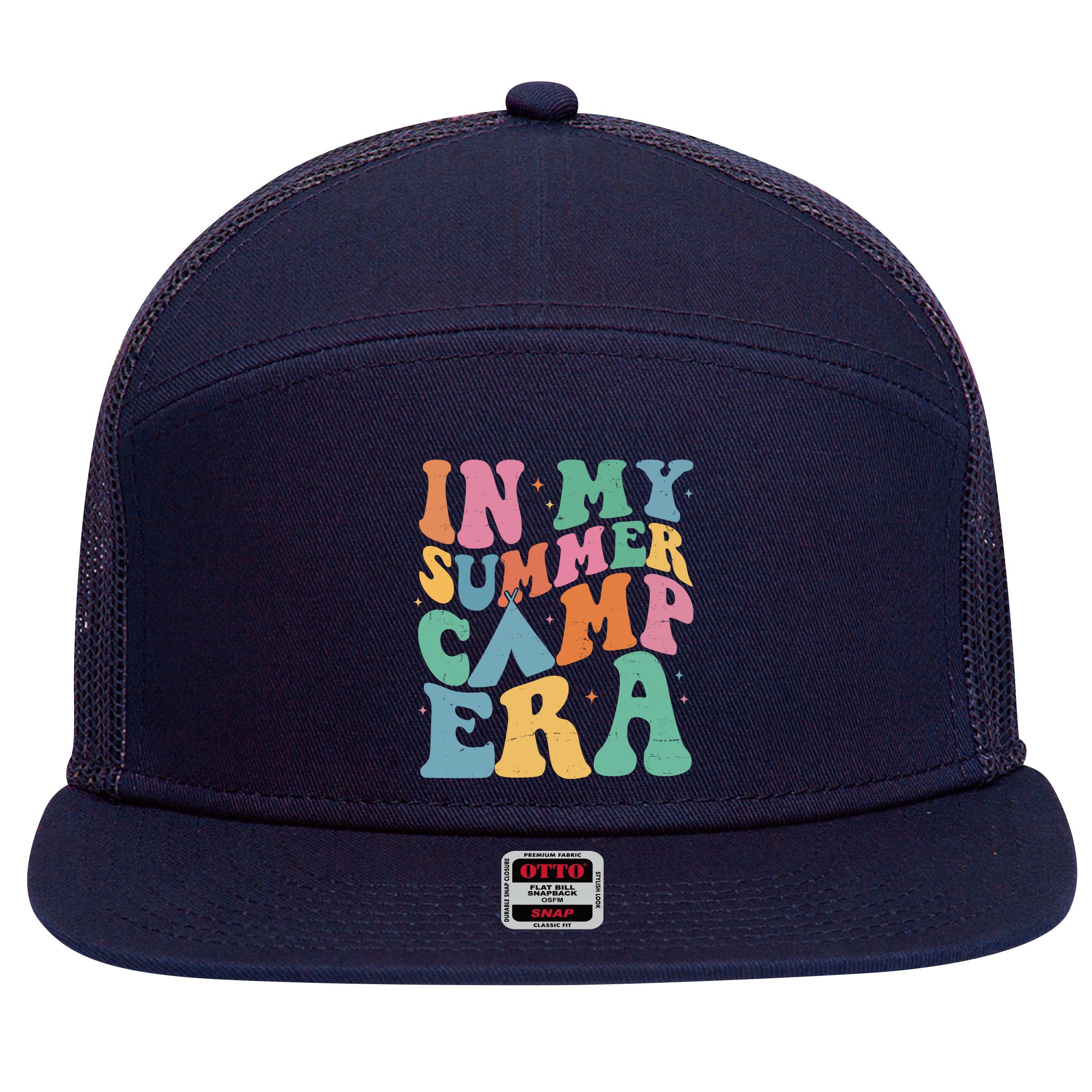 In My Summer Camp Era Retro Groovy 7 Panel Mesh Trucker Snapback Hat