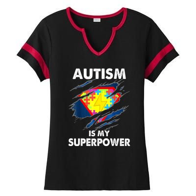 Is My Super Power Superhero Autism Awareness Gift Ladies Halftime Notch Neck Tee