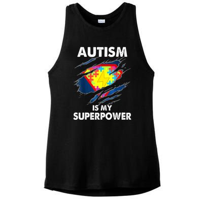 Is My Super Power Superhero Autism Awareness Gift Ladies PosiCharge Tri-Blend Wicking Tank