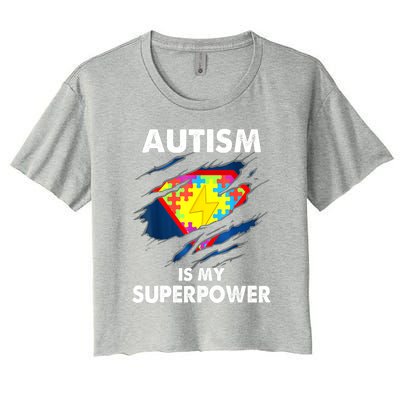 Is My Super Power Superhero Autism Awareness Gift Women's Crop Top Tee