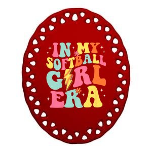 In My Softball Girl Era Retro Groovy Softball Girl Ceramic Oval Ornament