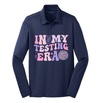 In My Testing Era Test Day Retro Motivational Teacher Silk Touch Performance Long Sleeve Polo