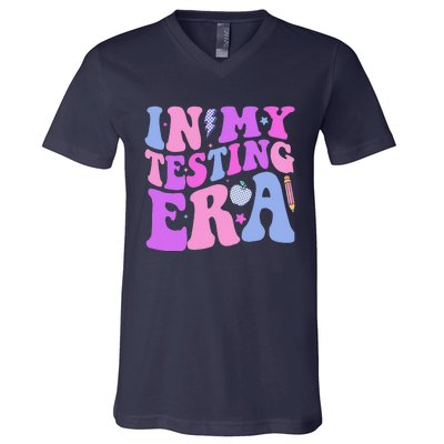 In My Testing Era Test Day Retro Motivational Teacher V-Neck T-Shirt