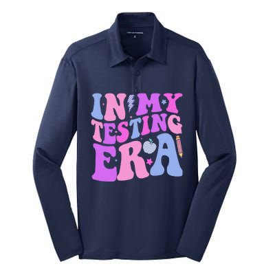 In My Testing Era Test Day Retro Motivational Teacher Silk Touch Performance Long Sleeve Polo