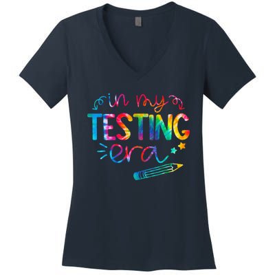 In My Testing Era Tie Dye Test Day For Student Teacher Women's V-Neck T-Shirt