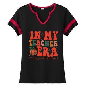 In My Teacher Teaching Era Retro Groovy 1st Grade Ladies Halftime Notch Neck Tee