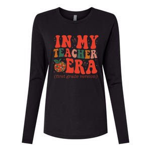 In My Teacher Teaching Era Retro Groovy 1st Grade Womens Cotton Relaxed Long Sleeve T-Shirt