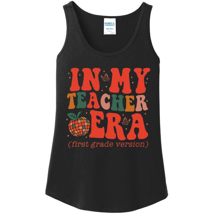 In My Teacher Teaching Era Retro Groovy 1st Grade Ladies Essential Tank