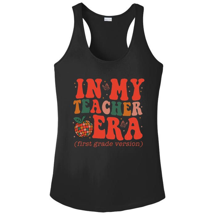 In My Teacher Teaching Era Retro Groovy 1st Grade Ladies PosiCharge Competitor Racerback Tank