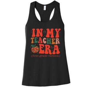 In My Teacher Teaching Era Retro Groovy 1st Grade Women's Racerback Tank