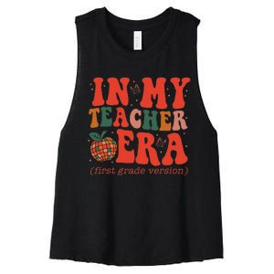 In My Teacher Teaching Era Retro Groovy 1st Grade Women's Racerback Cropped Tank