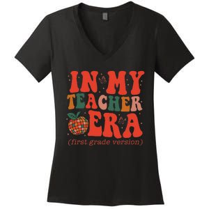 In My Teacher Teaching Era Retro Groovy 1st Grade Women's V-Neck T-Shirt